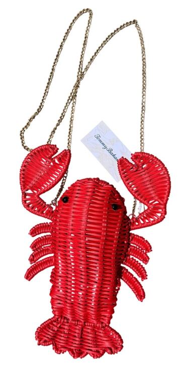 Tommy Bahama Handbags - Tommy Bahama Red Woven Straw Wicker Lobster Bag Gold Chain Crossbody Clutch NWT